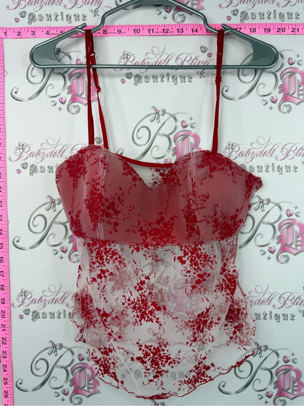 Dynashape intimates tank top flower Red Floral Mesh Bustier Tank Top - Unbranded